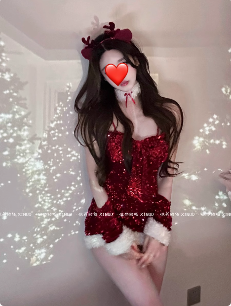 「PRE-ORDER」Christmas Sexy Reindeer Red Sequin Fur-Trim Romper Costume