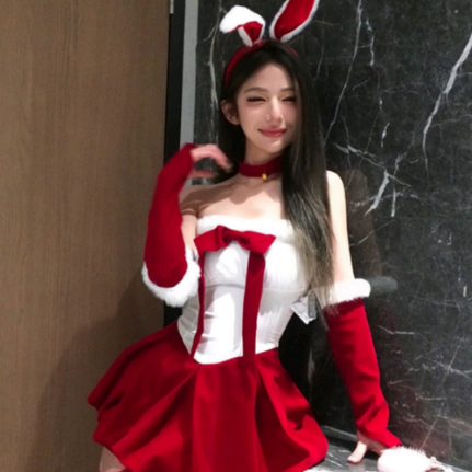 「PRE-ORDER」Christmas Sexy Bunny Velvet & Plush Strapless Corset Dress