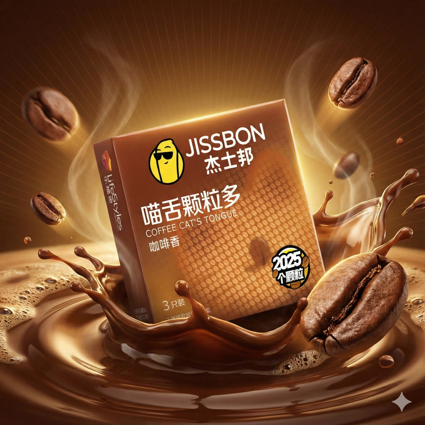 Jissbon "Cat Tongue" Intense Stimulation Condoms, Coffee Scented 【12-Pack】