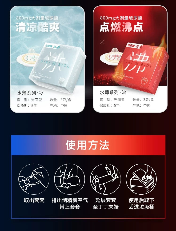 SIKI Aqua-Thin Warming Condoms, 3-Pack