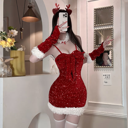 Christmas Red Sequin & Plush Teddy Set