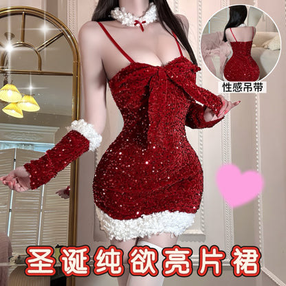 Christmas Red Sequin & Plush Teddy Set