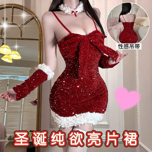 Christmas Red Sequin & Plush Teddy Set