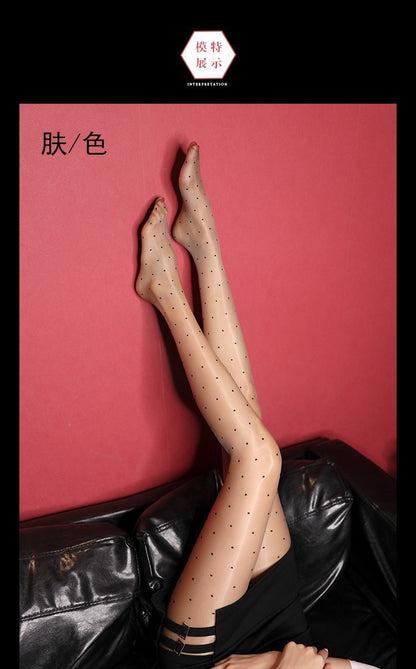 Whisper Noble Series Polka Dot Seamless T-Crotch Open-Crotch Pantyhose