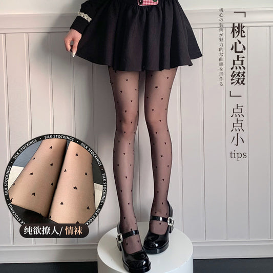 「PRE-ORDER」Sweet Cute Style Heart Print Sheer Pantyhose Lolita Tights