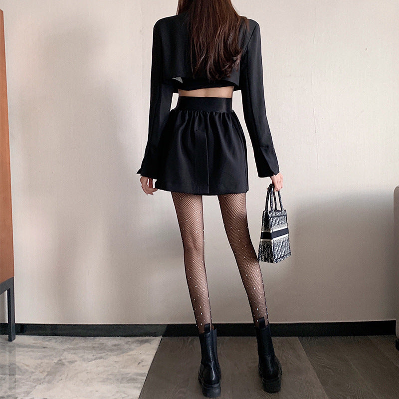 Peachy Rhinestone Small Fishnet Hollow-Out Anti-Snag Pantyhose