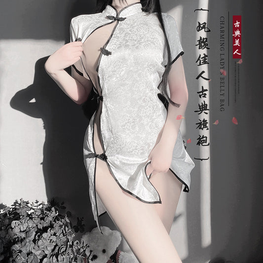 「PRE-ORDER」Jacquard Open-Placket Cut-out Cheongsam in White