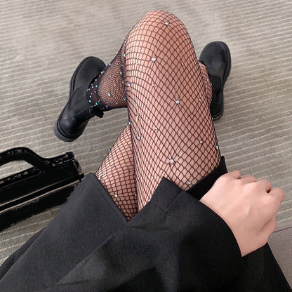 Peachy Rhinestone Small Fishnet Hollow-Out Anti-Snag Pantyhose