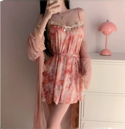「PRE-ORDER」A Midsummer Night's Dream French Oil Painting Floral Lace Tassel Slip Dress